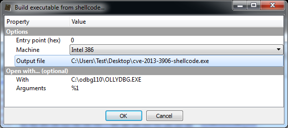 Shellcode to executable options