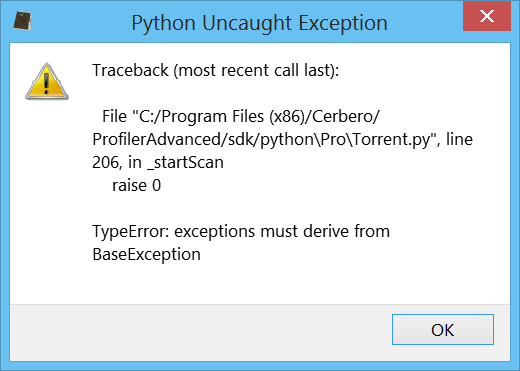 Python TypeError: exceptions must derive from BaseException